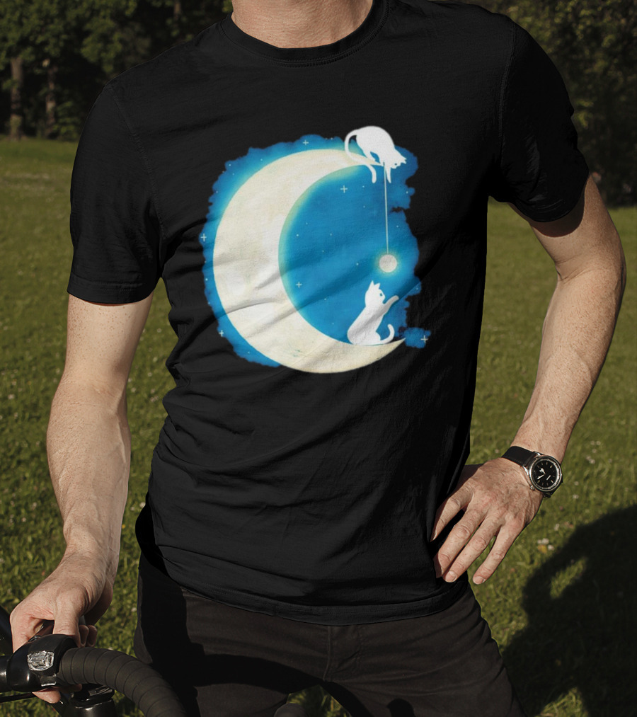 Moon Cat Playful Journey Celestial Light T-Shirt