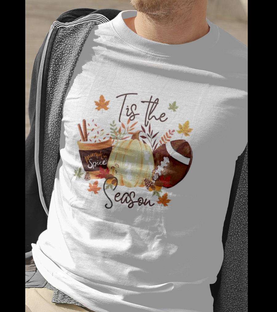 Tis The Season Pumpkin Spice Fall Leaves Football T-Shirt