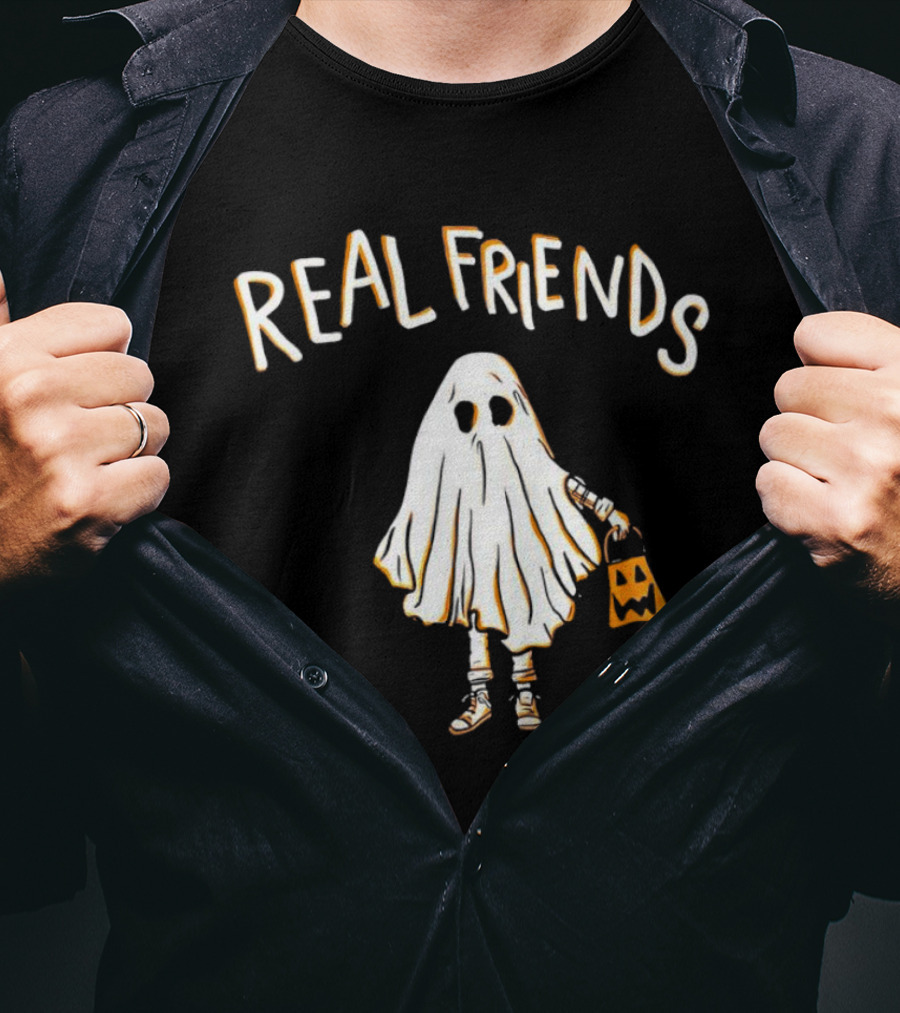 Real Friends Ghost With Jack O'Lantern Basket T-Shirt