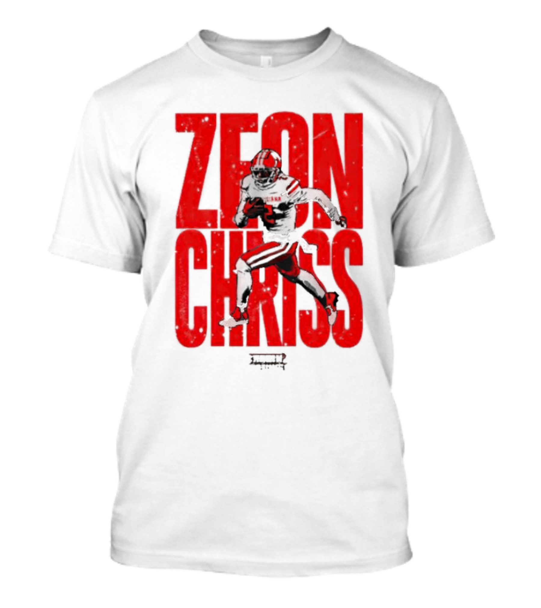 Zeon Chriss Football Caricature In Red Text And Black T-Shirt