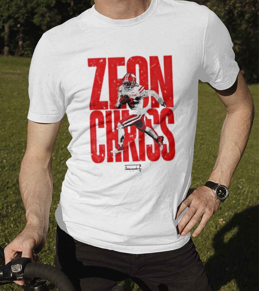 Zeon Chriss Football Caricature In Red Text And Black T-Shirt