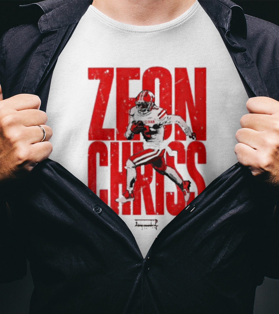 Zeon Chriss Football Caricature In Red Text And Black T-Shirt