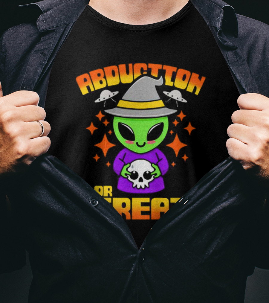 Abduction Or Treat Alien Halloween Witch Hat UFOs T-Shirt