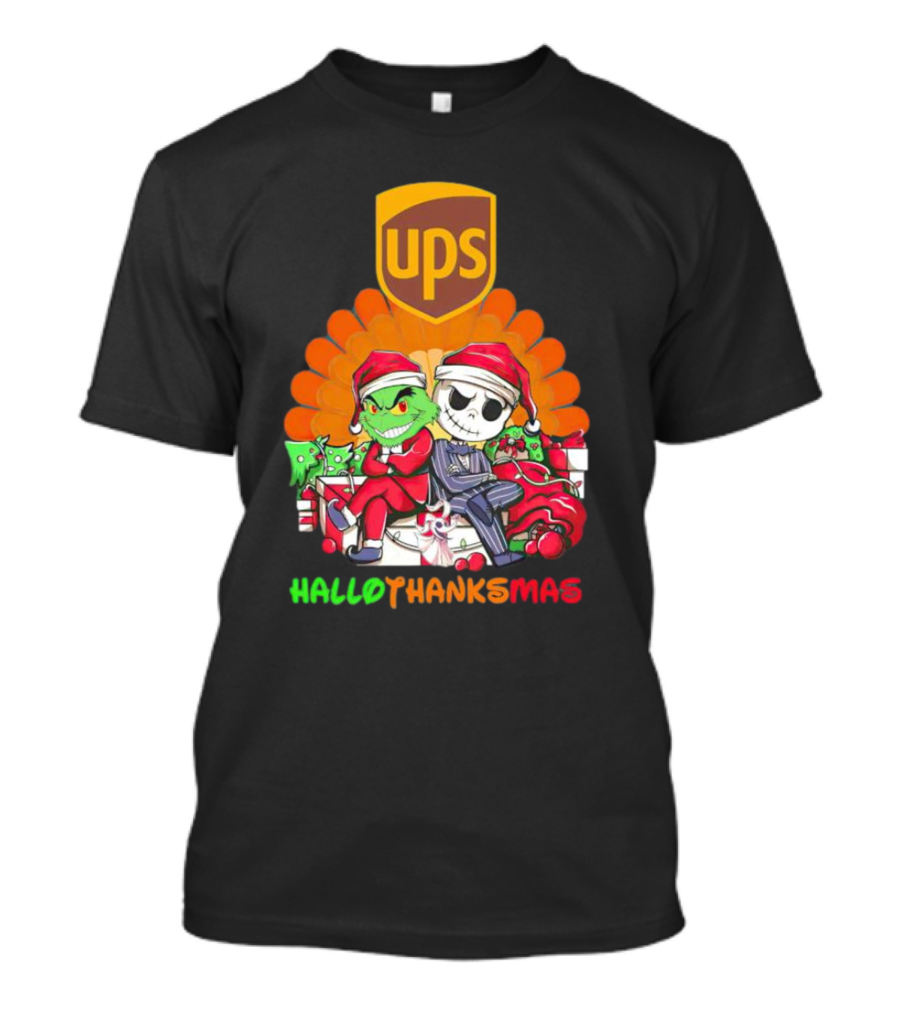 Grinch Jack Skellington Ups HalloThanksMas T-Shirt