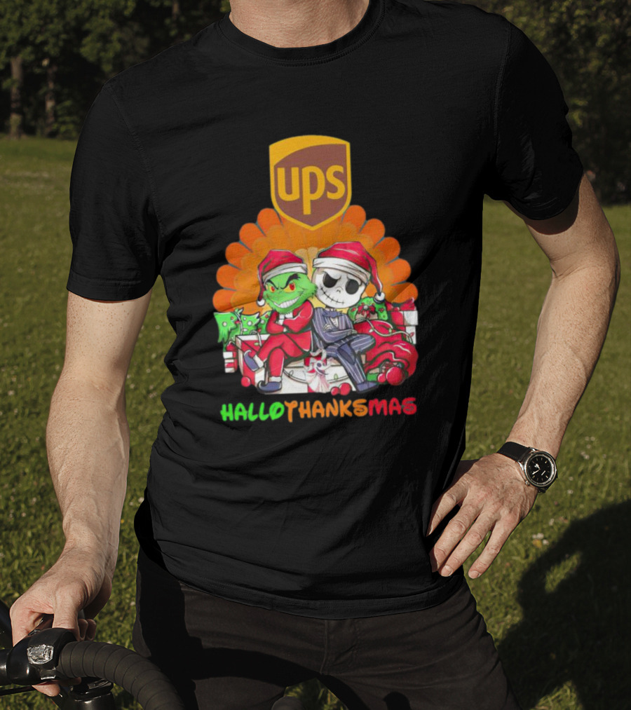 Grinch Jack Skellington Ups HalloThanksMas T-Shirt