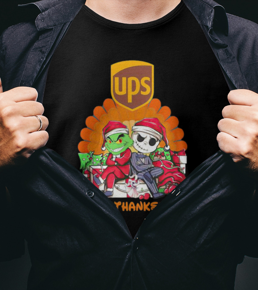 Grinch Jack Skellington Ups HalloThanksMas T-Shirt