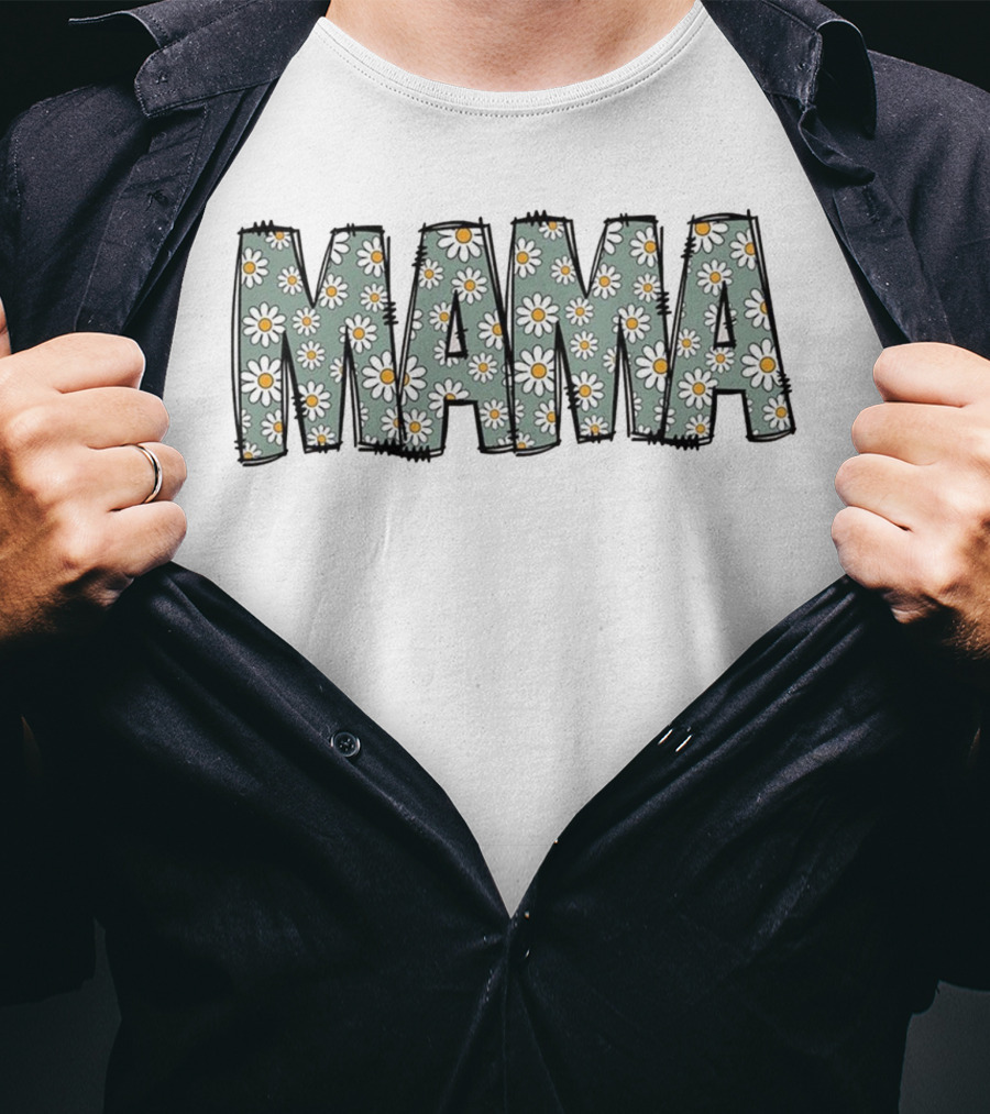 MAMA Flower Daisy Pattern Text T-Shirt