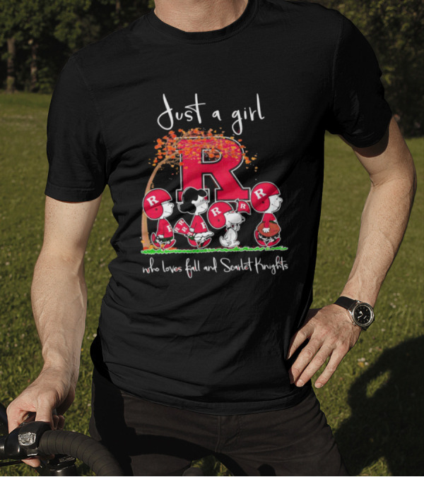 Just A Girl Who Loves Fall And Scarlet Knights Rutgers Peanuts Characters T-Shirt