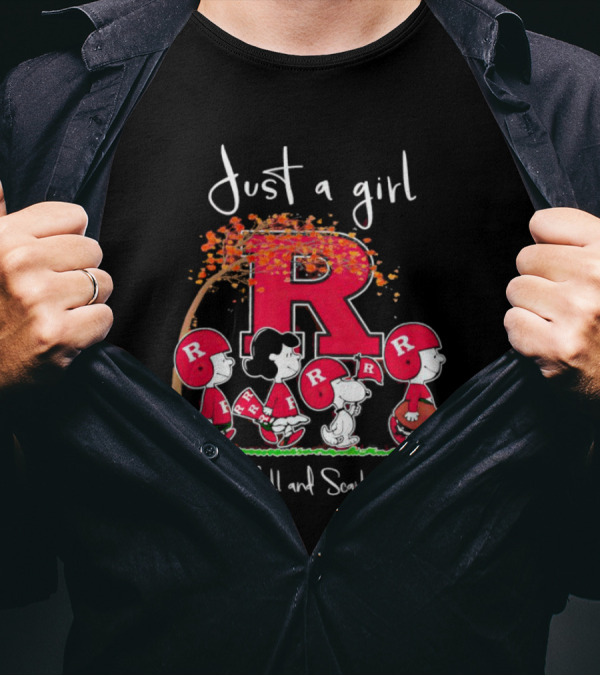 Just A Girl Who Loves Fall And Scarlet Knights Rutgers Peanuts Characters T-Shirt