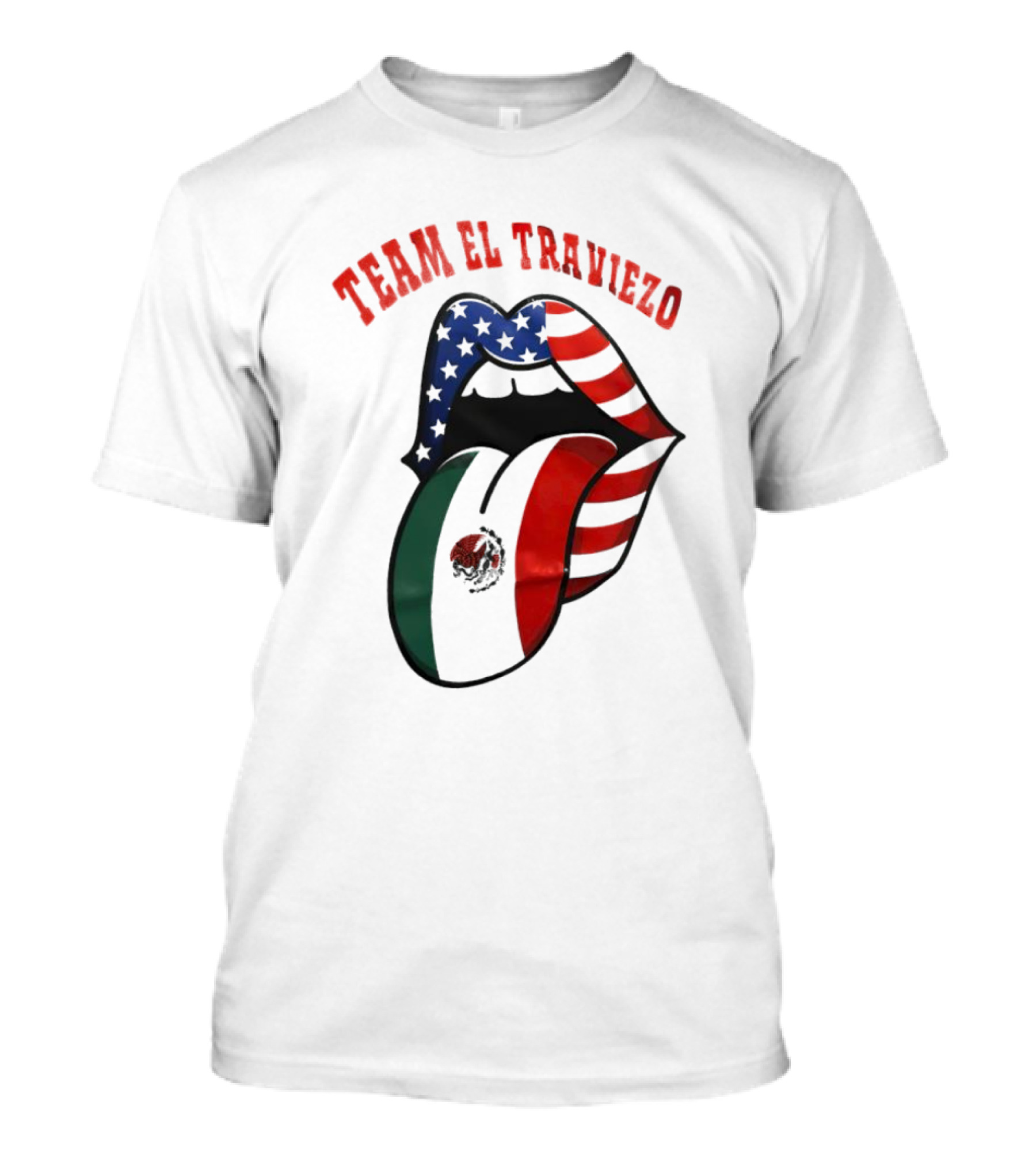 Team El Traviezo American Flag Lips Mexican Flag Tongue T-Shirt
