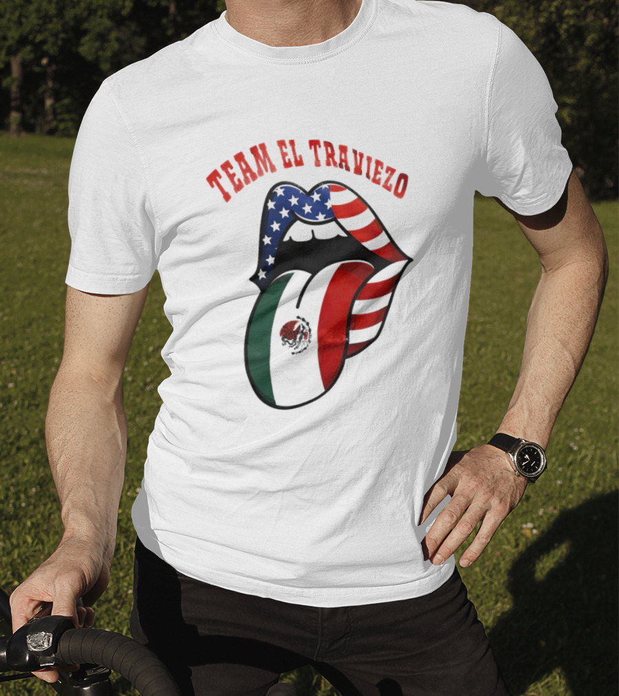 Team El Traviezo American Flag Lips Mexican Flag Tongue T-Shirt