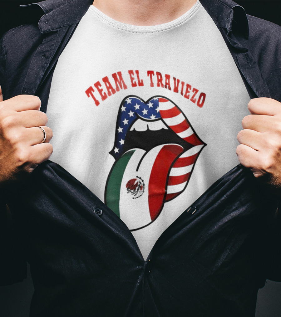 Team El Traviezo American Flag Lips Mexican Flag Tongue T-Shirt