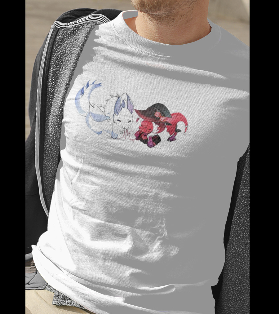 Dragon Love Kawaii Kitsune And Kitsune Witch Duo T-Shirt
