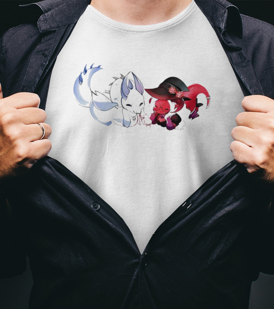 Dragon Love Kawaii Kitsune And Kitsune Witch Duo T-Shirt