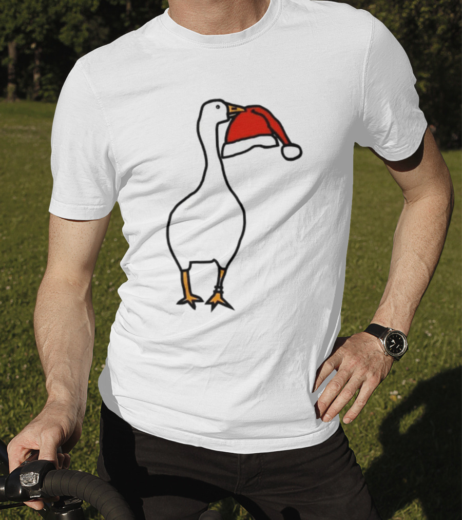 Happy Merry Christmas Santa Hat White Goose Steals T-Shirt