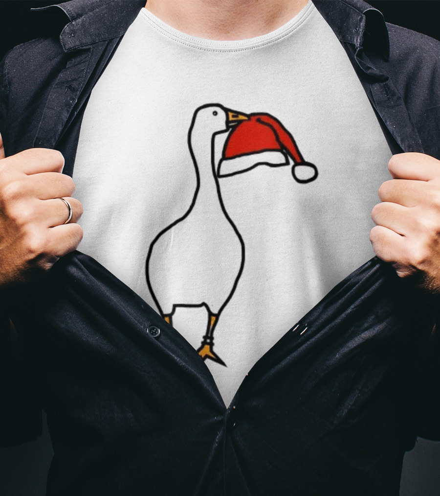 Happy Merry Christmas Santa Hat White Goose Steals T-Shirt