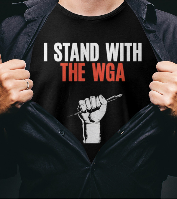 I Stand With WGA Logo Graphic Wrath Fist Artwork Tshirt Battle Writer Usa Harvard Union Caru T-Shirt