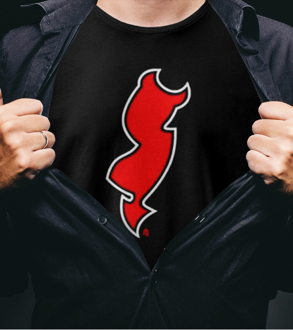NJ Devils Inspired Red Silhouette Tail T-Shirt