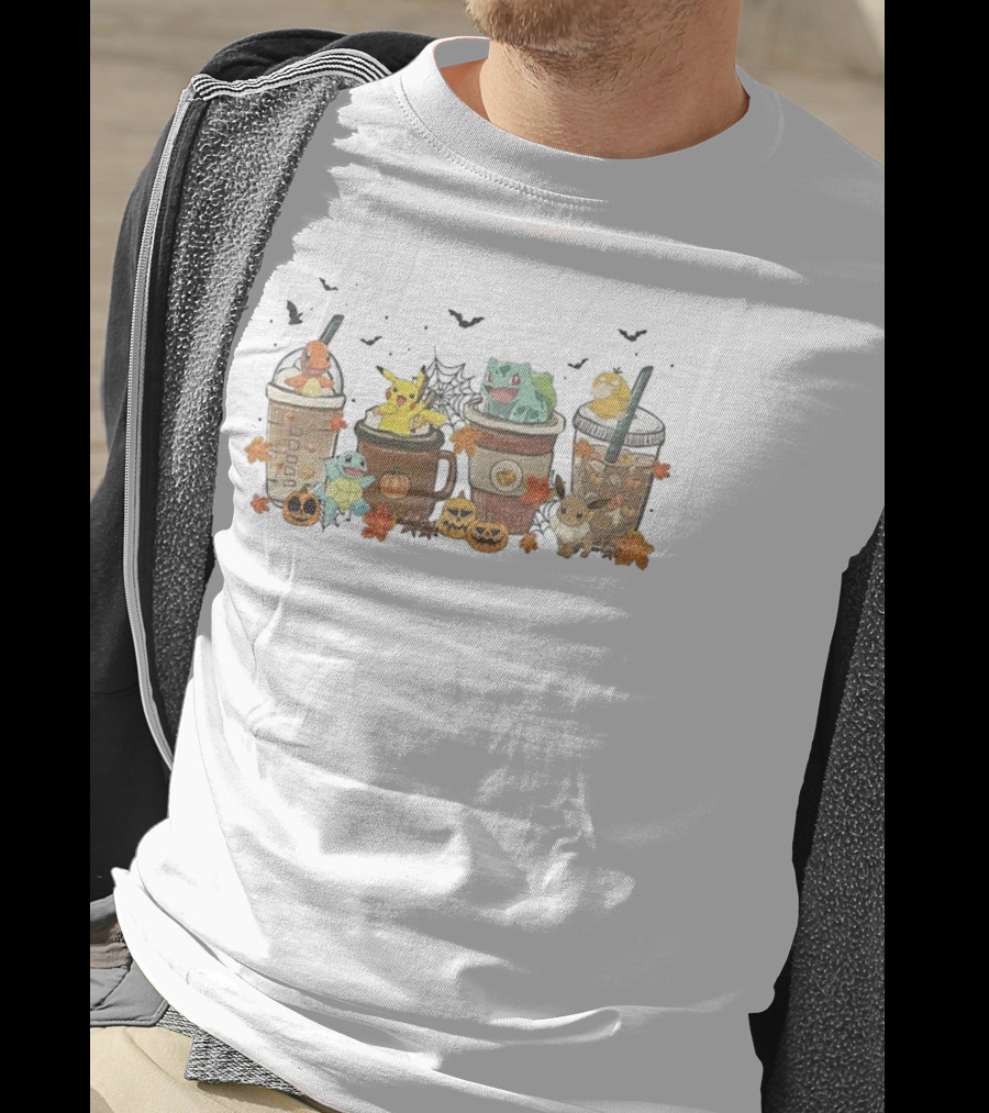 Pikachu Halloween Coffee Latte With Pokemon Celebrating Autumn T-Shirt