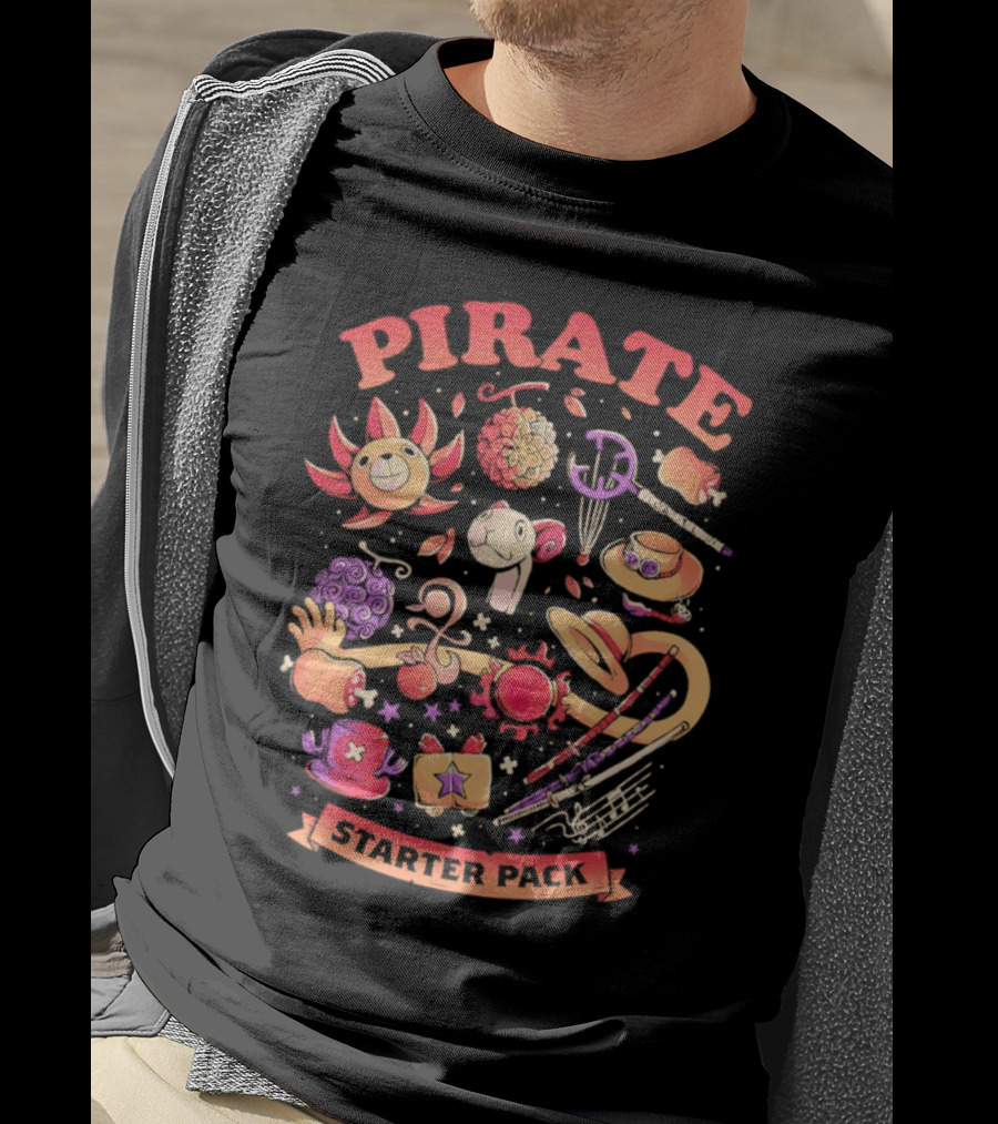 Pirate Starter Pack One Piece Treasure Jolly Roger Icons T-Shirt