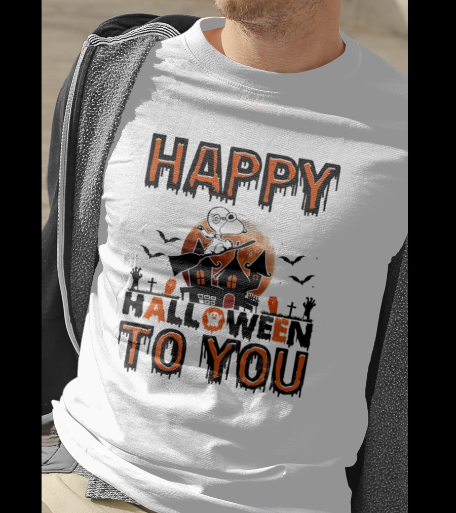 Happy Halloween To You Snoopy Haunted House Moon Bats T-Shirt