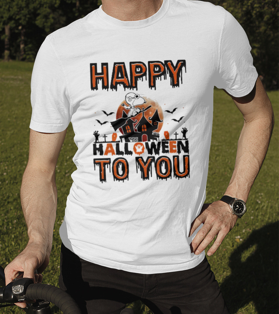 Happy Halloween To You Snoopy Haunted House Moon Bats T-Shirt