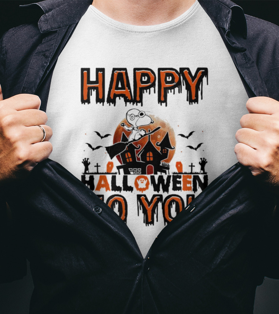 Happy Halloween To You Snoopy Haunted House Moon Bats T-Shirt