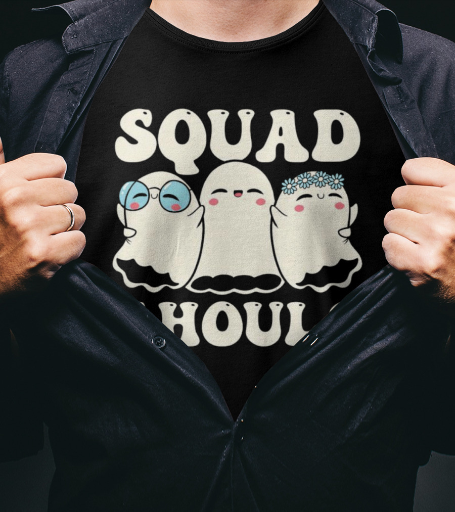 Squad Ghouls Halloween Cute Ghosts With Glasses And Flowers T-Shirt