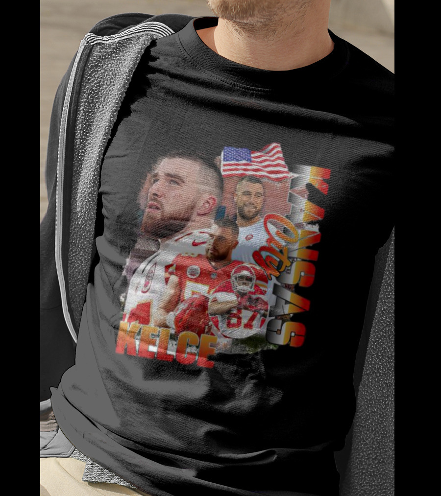 Kelce Kansas City Chiefs Collage With American Flag T-Shirt