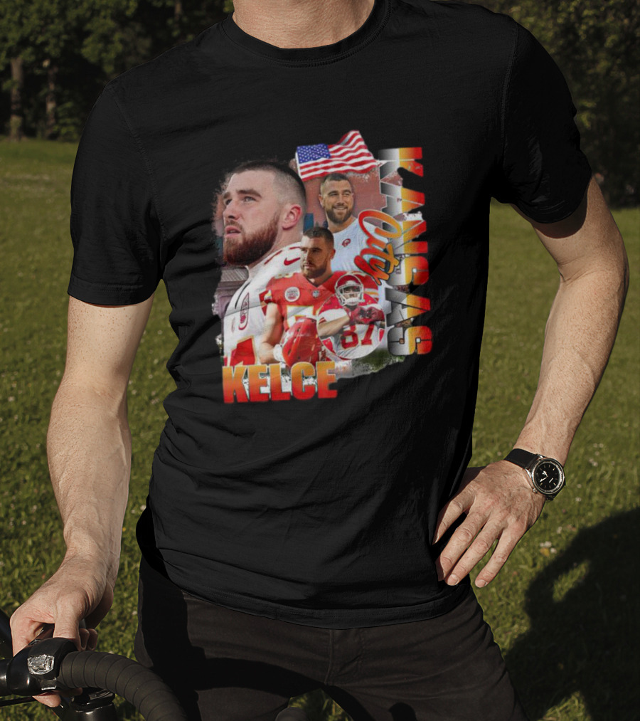 Kelce Kansas City Chiefs Collage With American Flag T-Shirt