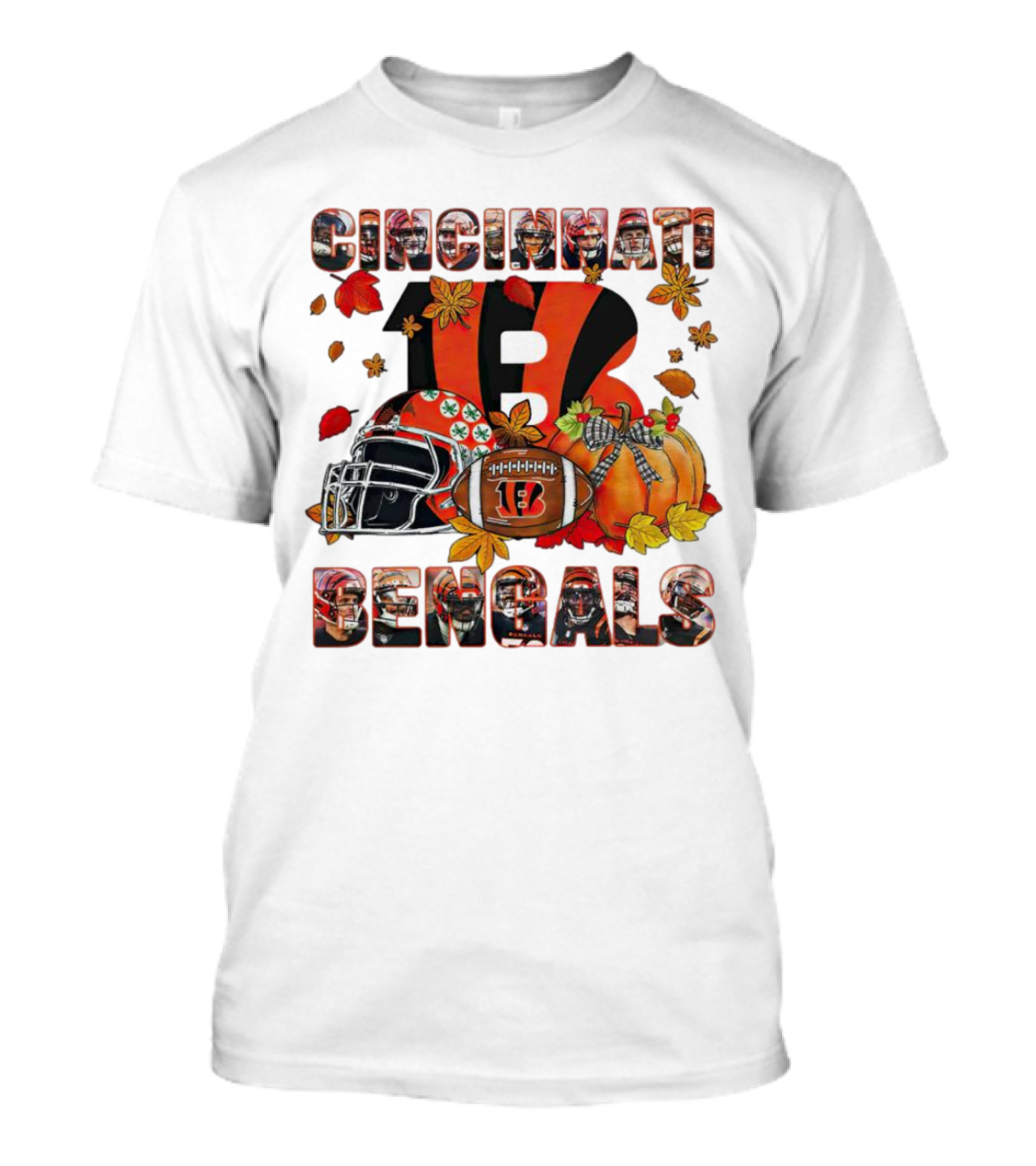 Cincinnati Bengals Autumn Leaves Helmet Football Pumpkin T-Shirt
