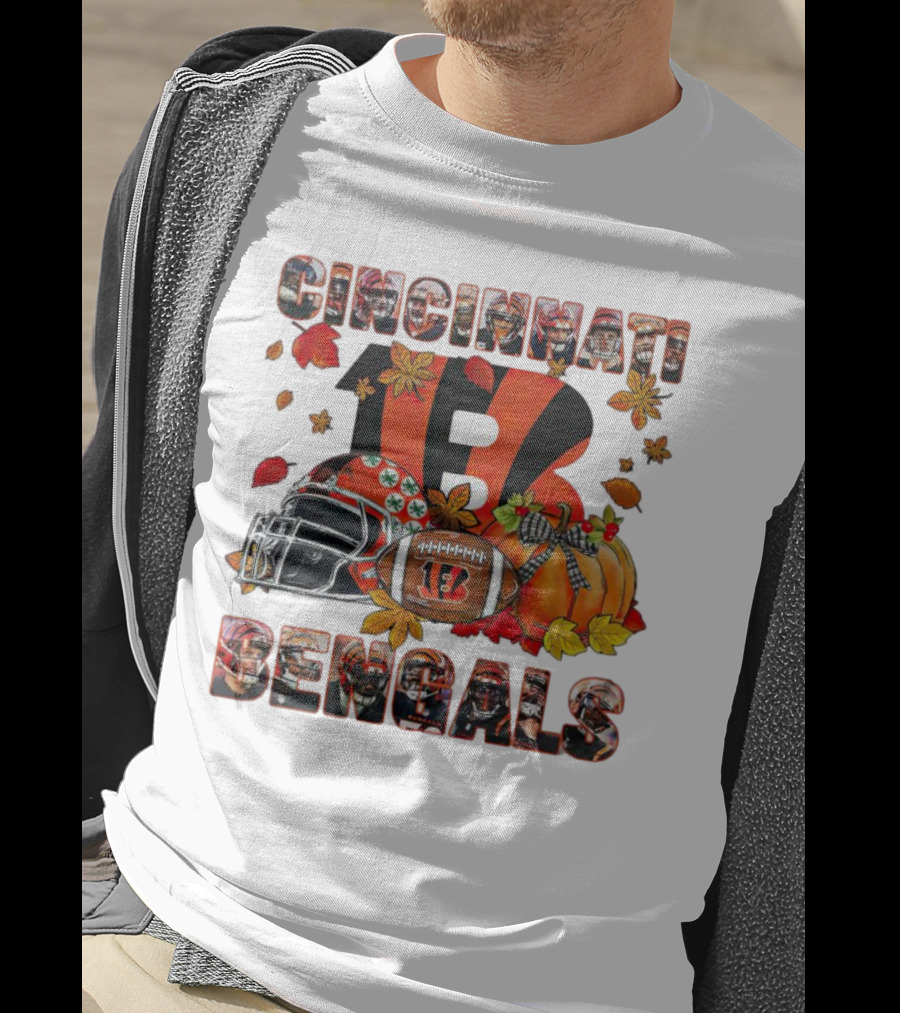 Cincinnati Bengals Autumn Leaves Helmet Football Pumpkin T-Shirt