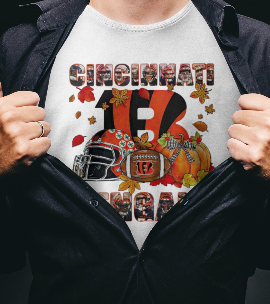 Cincinnati Bengals Autumn Leaves Helmet Football Pumpkin T-Shirt