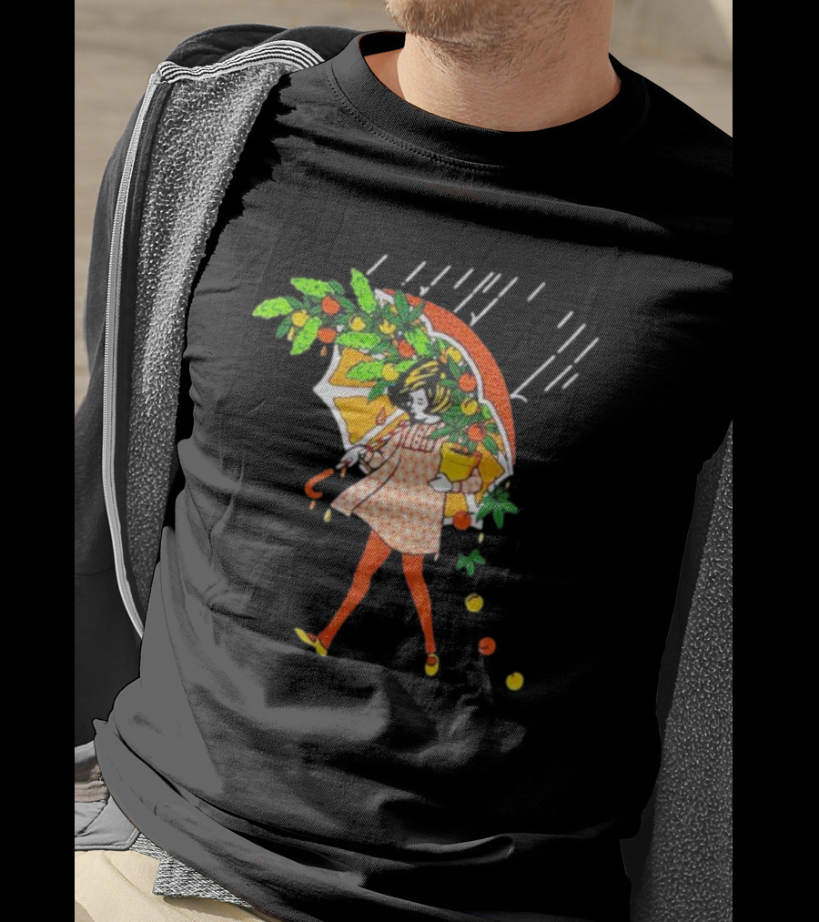 Citrus Terp Girl With Umbrella And Falling Fruit T-Shirt