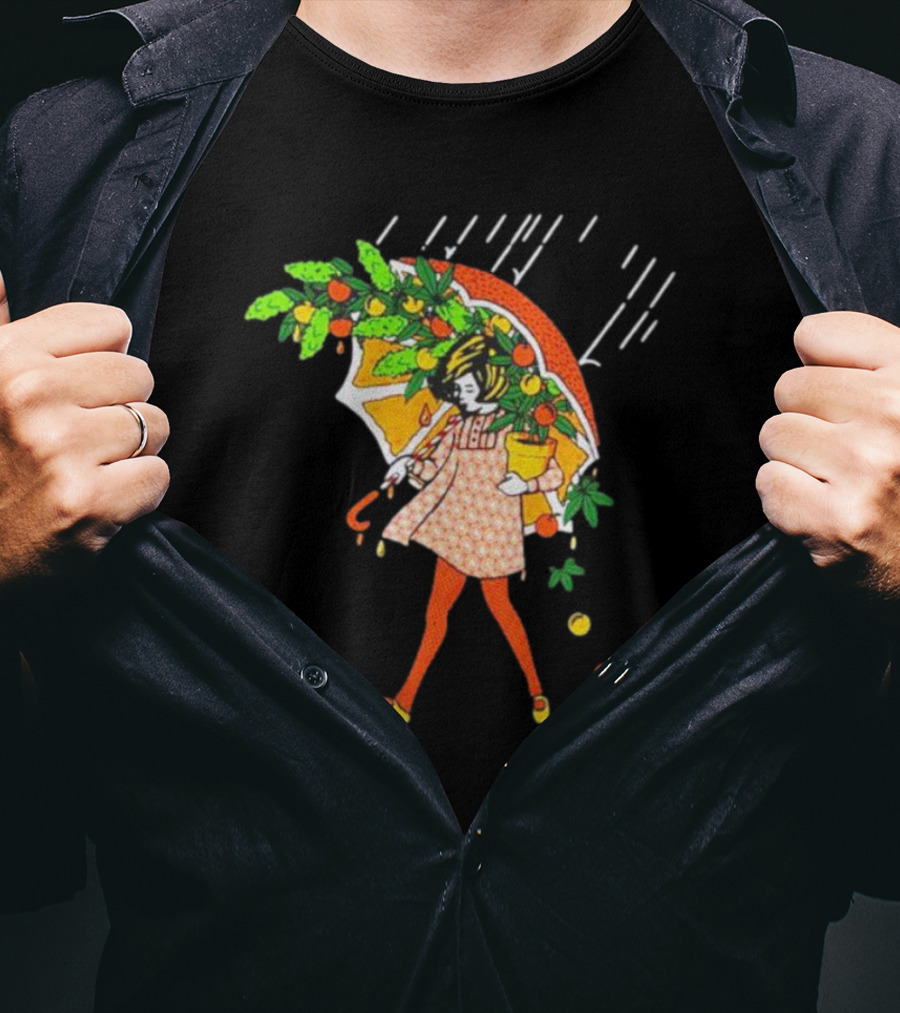 Citrus Terp Girl With Umbrella And Falling Fruit T-Shirt