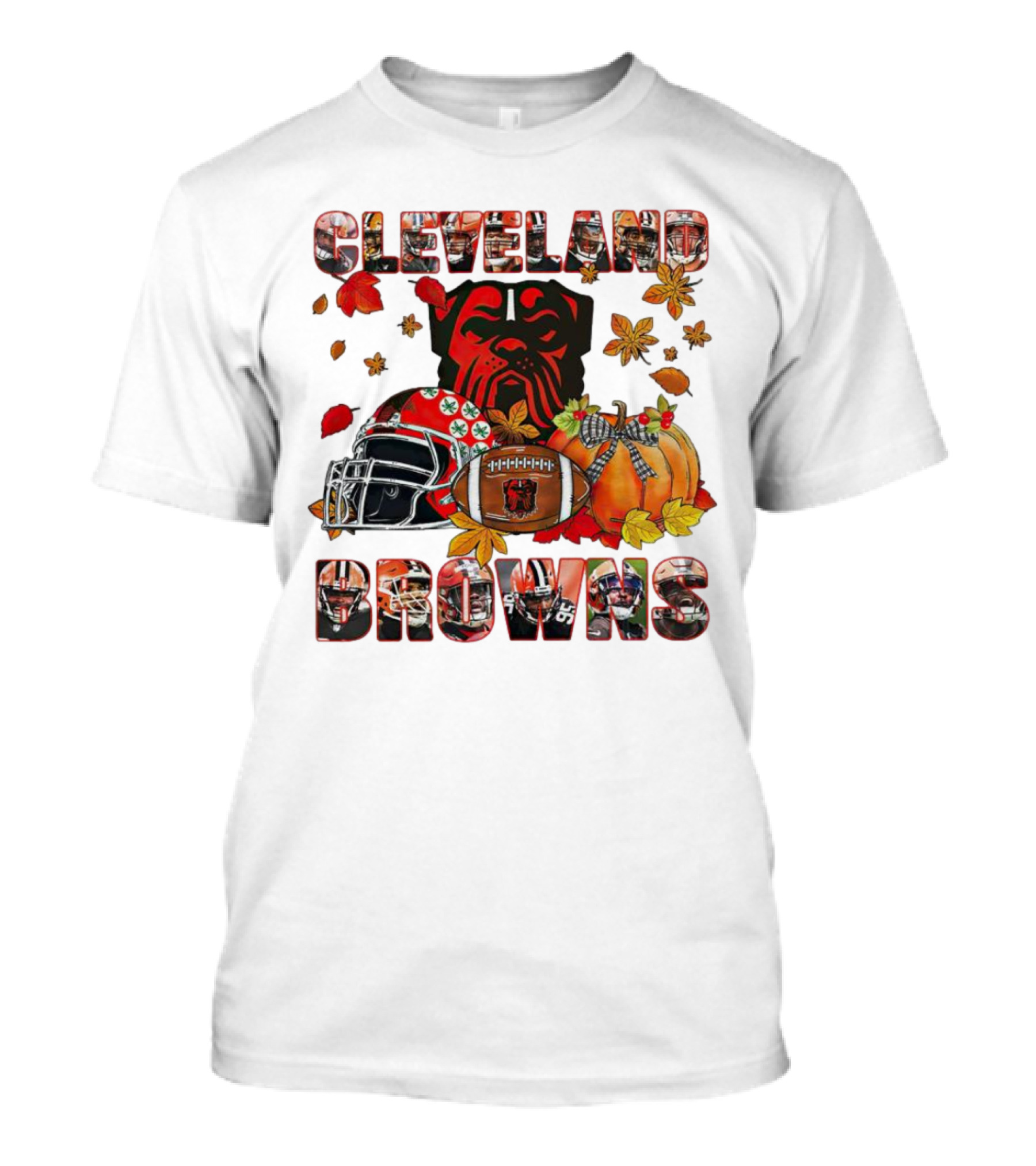 Cleveland Browns Fall Helmet Pumpkin Leaves Football Dog T-Shirt