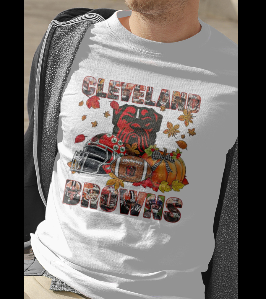 Cleveland Browns Fall Helmet Pumpkin Leaves Football Dog T-Shirt