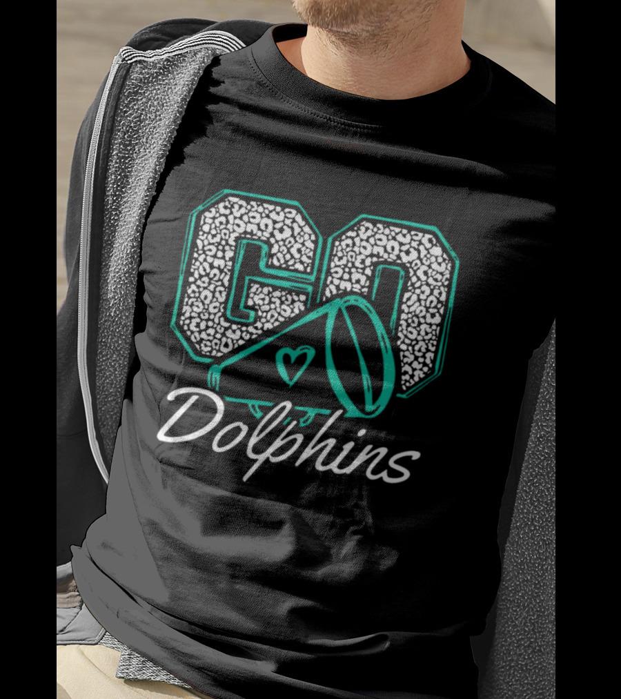 GO Dolphins Cheer Megaphone Heart T-Shirt