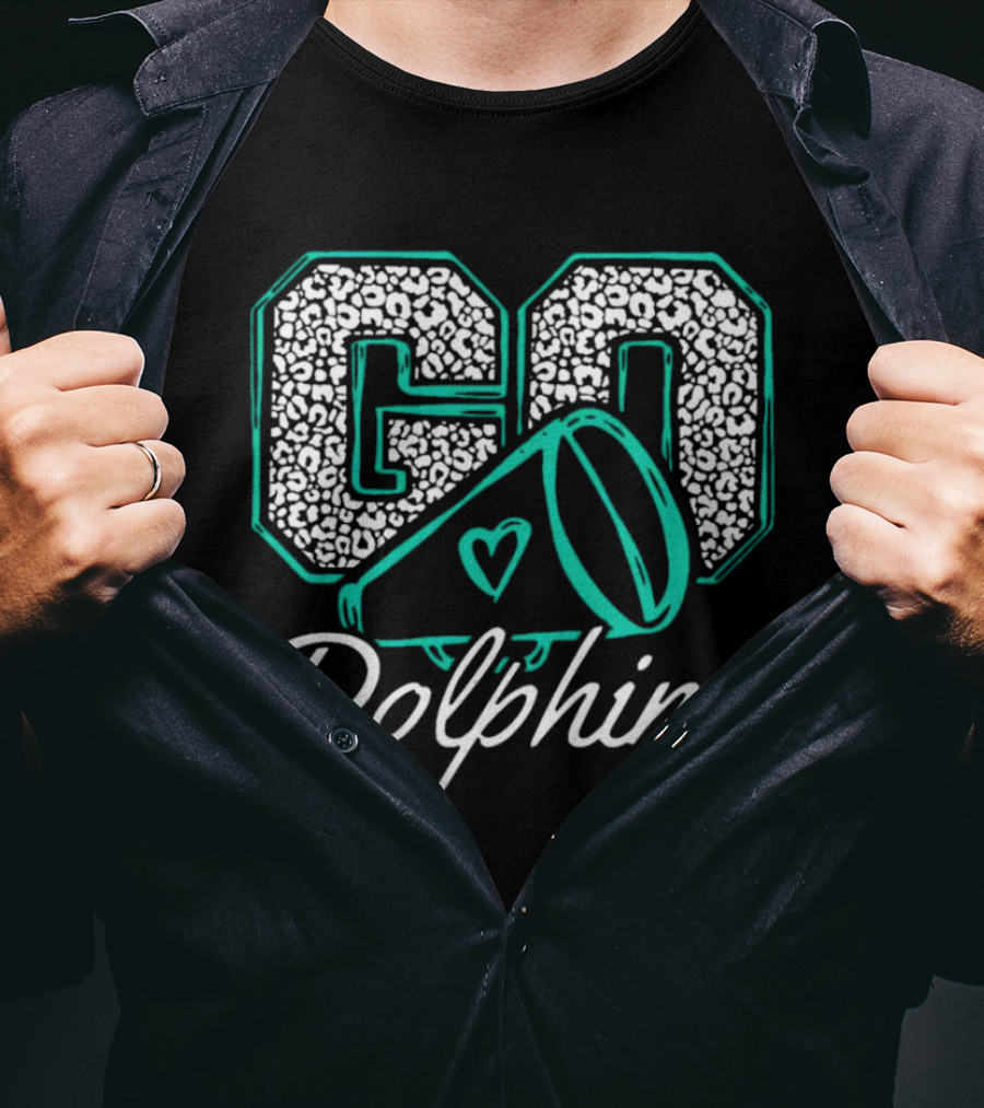 GO Dolphins Cheer Megaphone Heart T-Shirt