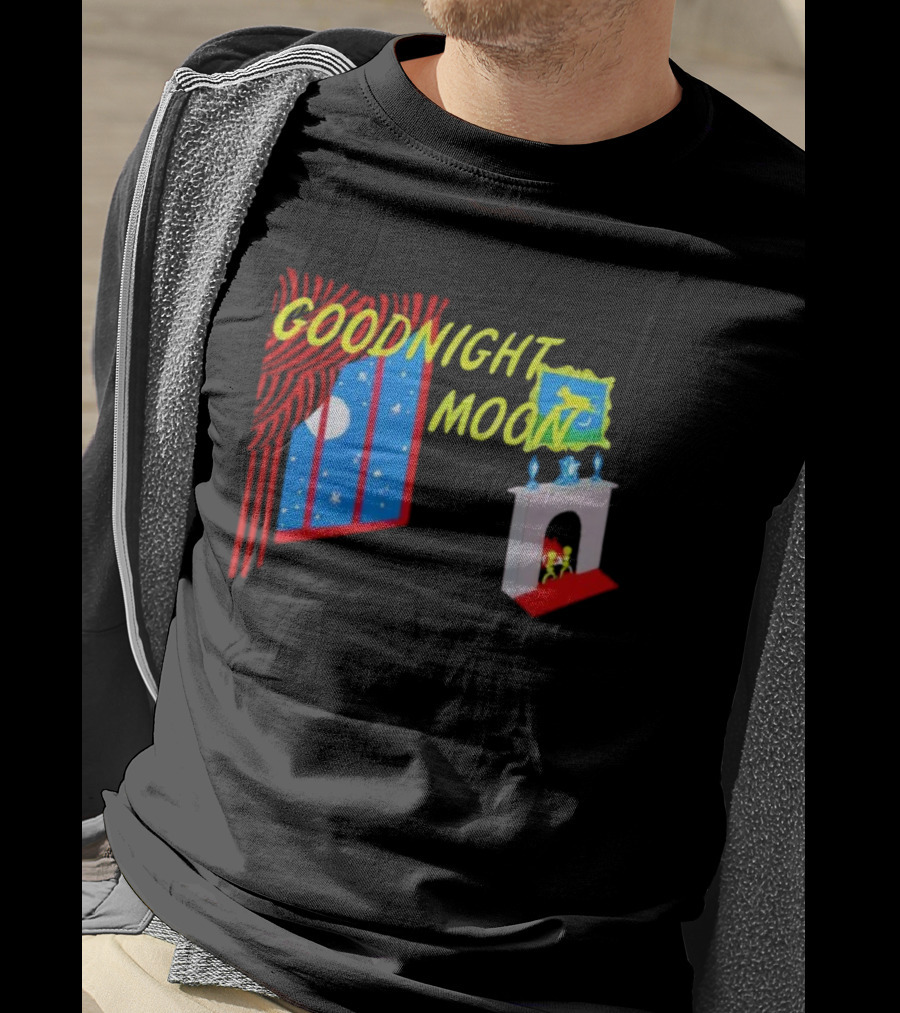 GOODNIGHT MOON Window Night Scene With Fireplace Moon Stars T-Shirt