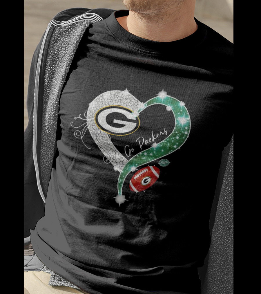 Green Bay Packers Heart Go Packers Diamond Blink Football T-Shirt