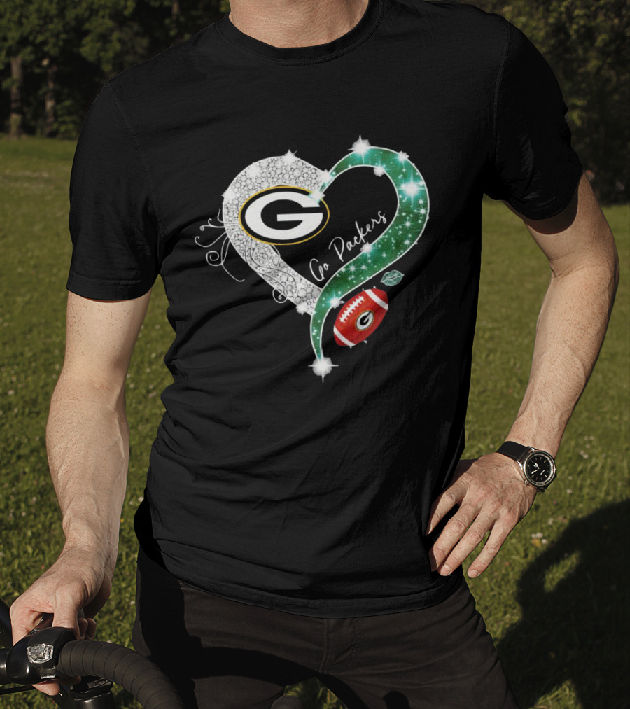 Green Bay Packers Heart Go Packers Diamond Blink Football T-Shirt