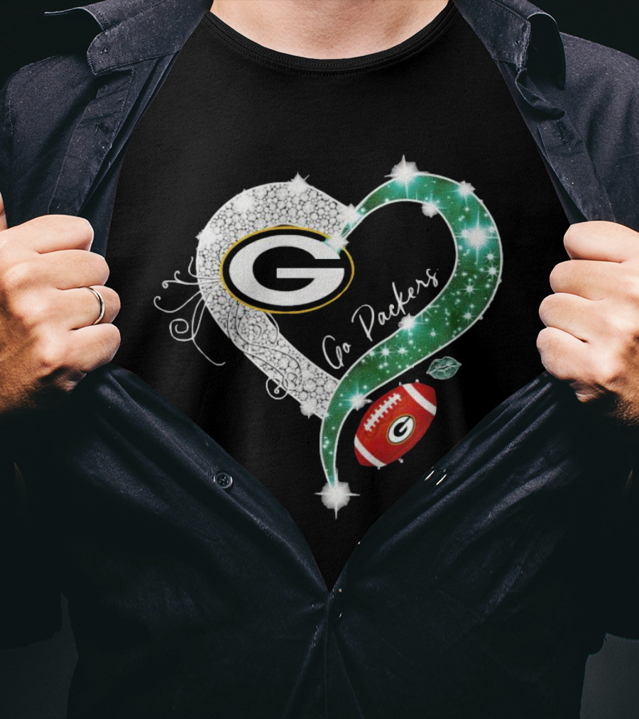 Green Bay Packers Heart Go Packers Diamond Blink Football T-Shirt