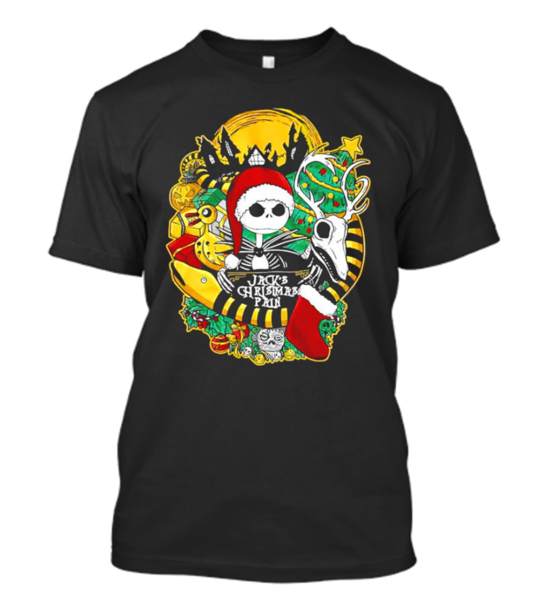 Jack Skellington's Christmas Pain Reindeer And Santa Hat T-Shirt