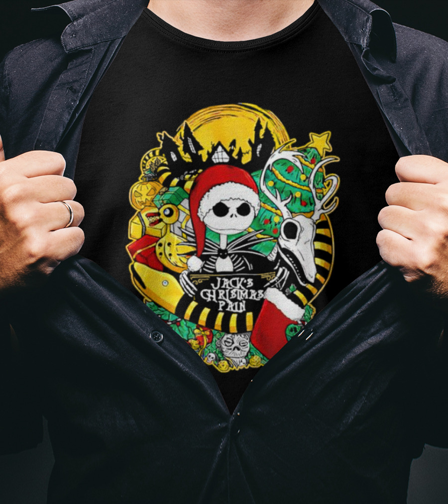 Jack Skellington's Christmas Pain Reindeer And Santa Hat T-Shirt