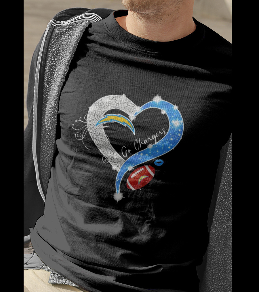 Los Angeles Chargers Go Chargers Heart Diamond Football Sparkle T-Shirt