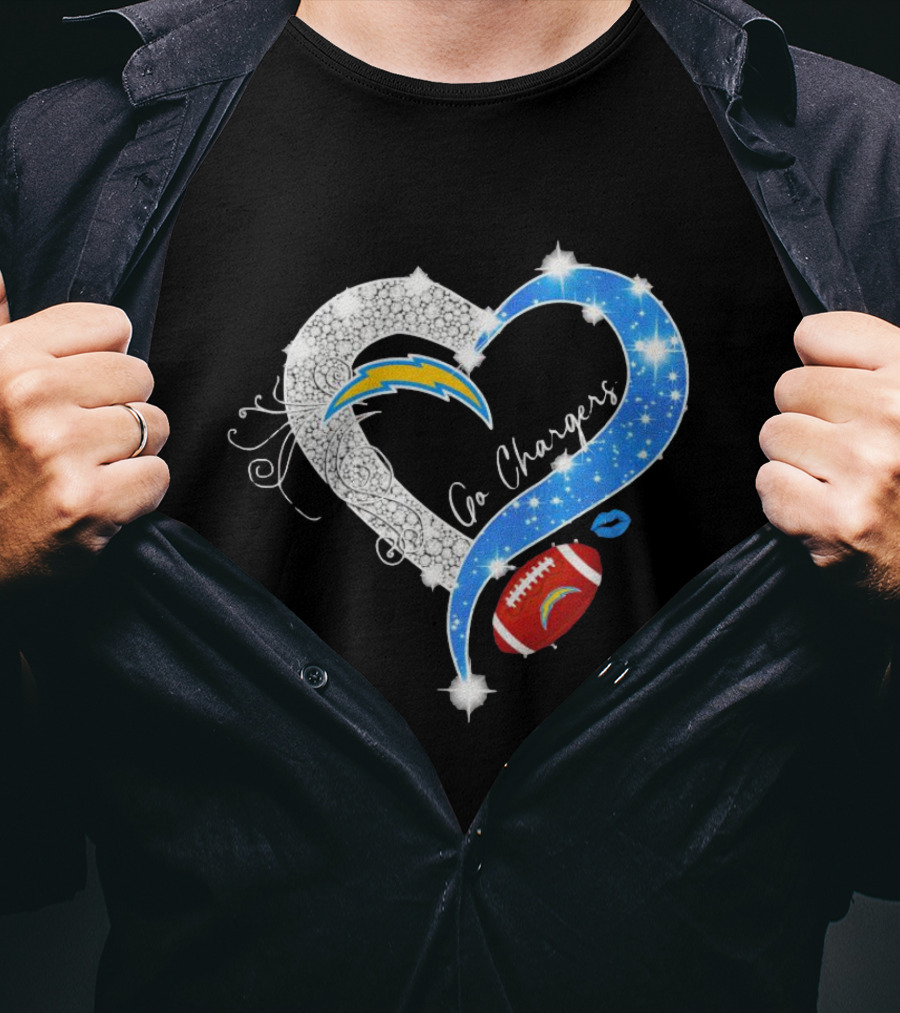Los Angeles Chargers Go Chargers Heart Diamond Football Sparkle T-Shirt