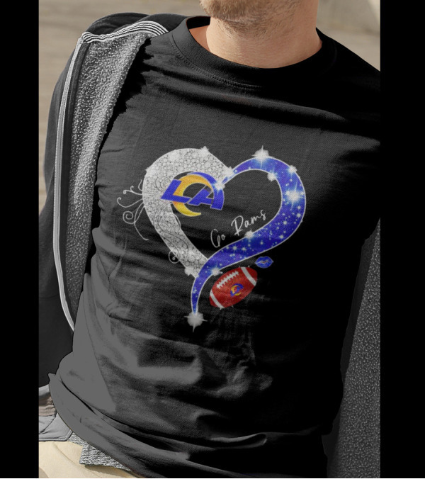 Los Angeles Rams Heart Go Rams Diamond Sparkle Football T-Shirt
