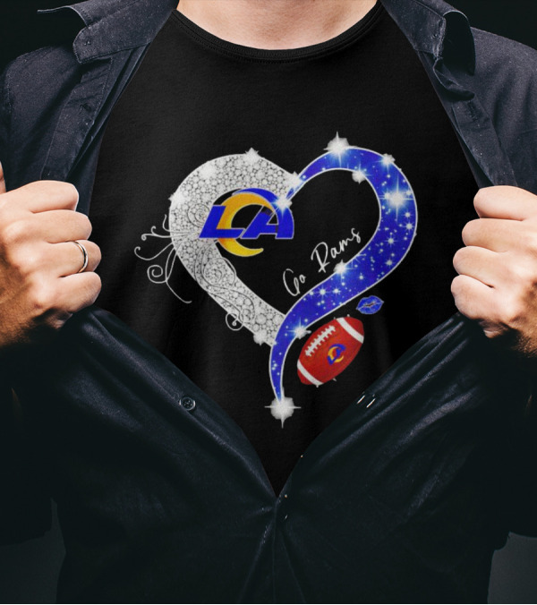 Los Angeles Rams Heart Go Rams Diamond Sparkle Football T-Shirt