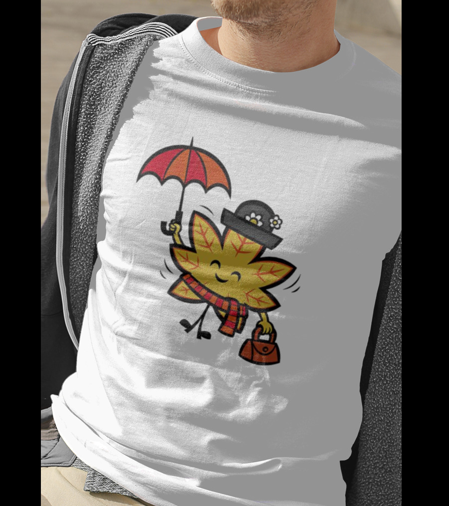 Mary Autumn Leaf With Umbrella And Bag T-Shirt